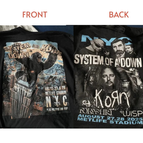 NEU!! 2025 System Of A Down & Korn Tour Merch Reprint Aug 27 28 T-Shirt Fans Gif - Bild 5 von 5