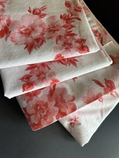 Vtg Perma Prest Sears Full Sheet Set Fitted Flat 2 Pillowcases Peach Red Floral