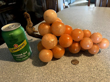 Huge MCM Vintage ITALIAN STONE ALABASTER Bunch of GRAPES 5 3/4 lb Wood Stem