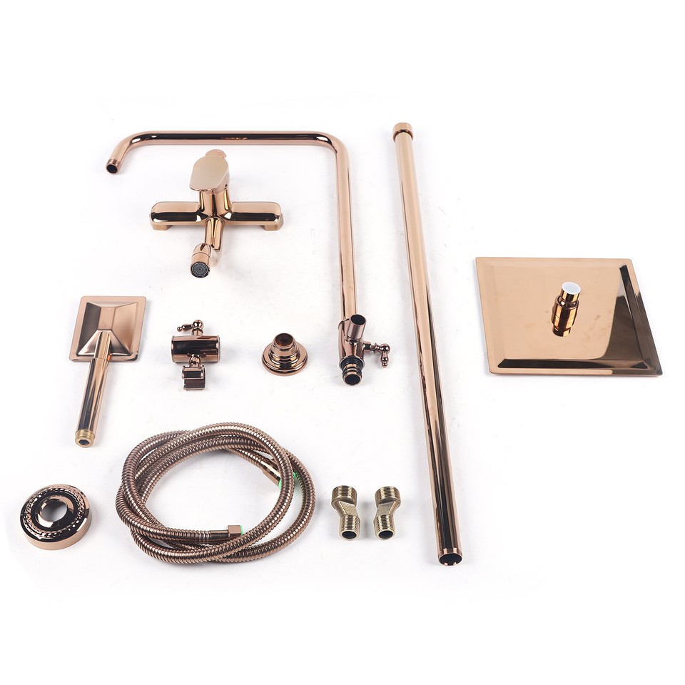 Rose Gold Bathroom Rainfall Shower Faucet Set Tub Mixer Tap with Hand