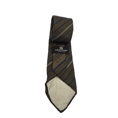 Givenchy Monsieur Mens Tie Striped Brown100% Silk Made in Italy - Picture 3 of 4