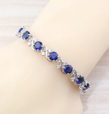 Sterling Silver 925 Lab-Created Blue Sapphire  and White Topaz Bracelet