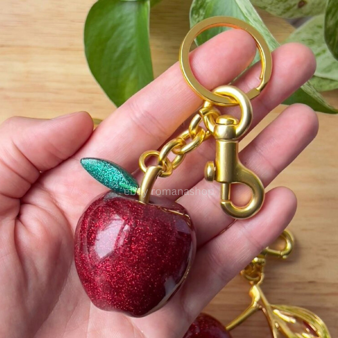 Luxury Bag Charm Cute Fruit Purse Charm Glitter Cherry Strawberry Apple Keychain