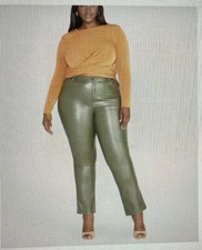 Fashion To Figure Olive Color Faux Leather Pants, FTF Plus Size 2 (Size 18-20)
