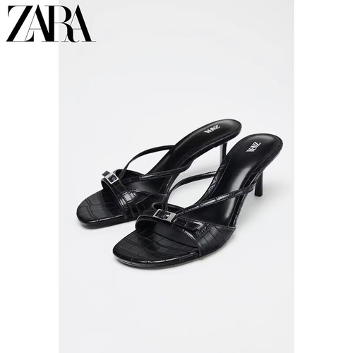 ZARA 2025 Ciabatte sandali stiletto testa tonda impreziositi da fibbia, donna - Foto 4 di 7
