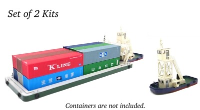Spur N 24 TEU Barge & 19-Tonner Tagboat Set of 2 Kits Flat-Bottomed Vessel