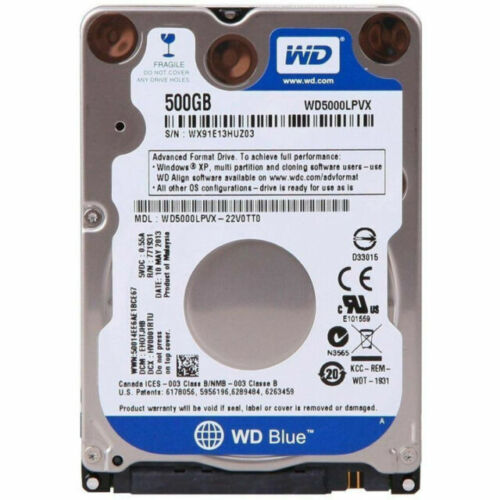 Western Digital Blue, 500GB, Internal, 5400RPM, 2.5 inch (WD5000LPVX) Hard Drive - Picture 1 of 1