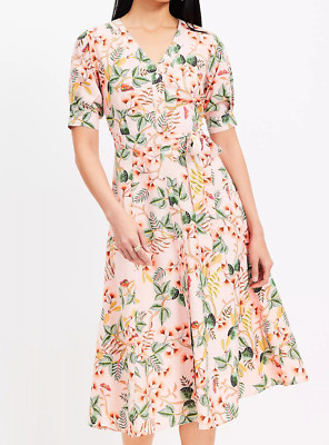 NEW LOFT ANN TAYLOR SUGAR PEACH PETITE LEAFED DOBBY STRIPE SHIRTDRESS DRESS 6P