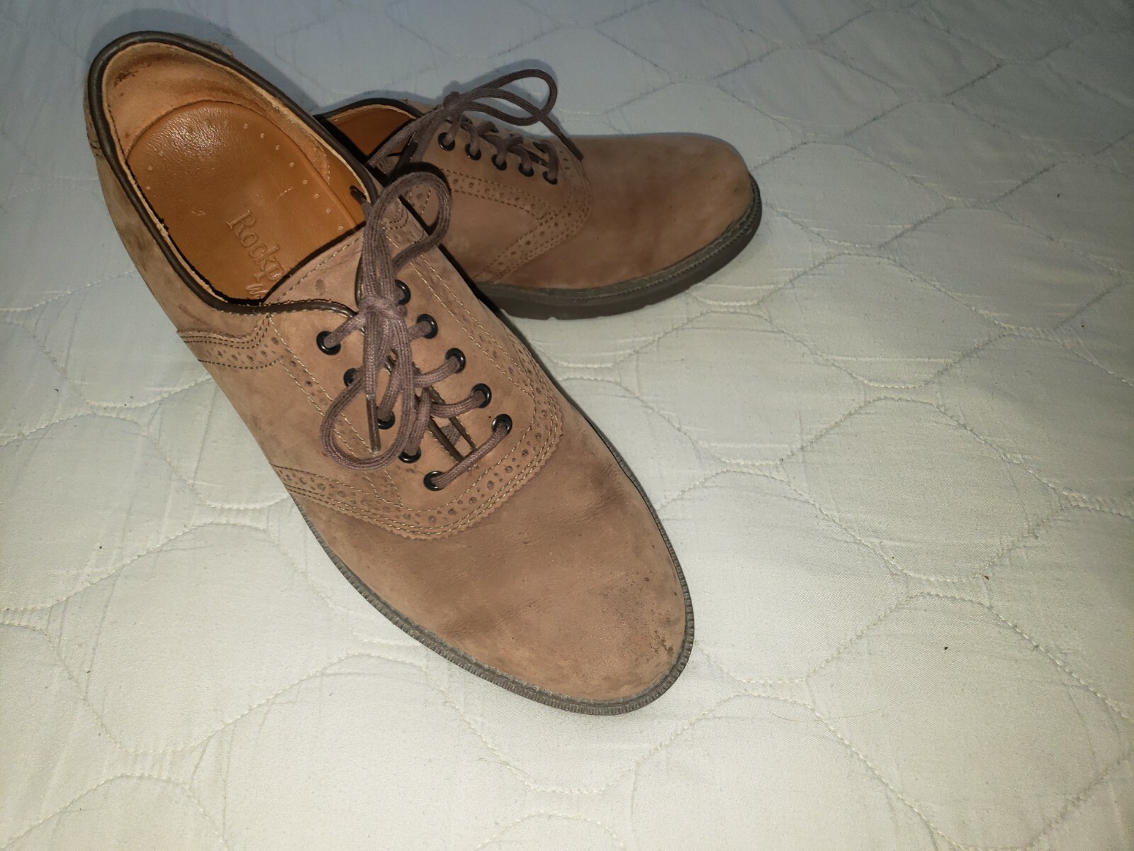 SAOLA Oxford Rockport da uomo 9 5 m in pelle scamosciata marrone con lacci nabuk M5699 usate in ottime condizioni