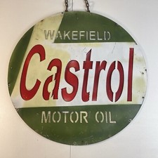 Vintage Castrol Motor Oil Wakefield Large Metal Advertising Sign - 23 In Layered