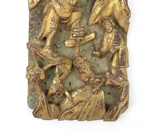 Antique Chinese Ornate Carved Gilt Wood Panel Signed As Found Fishing Scene - Picture 3 of 9