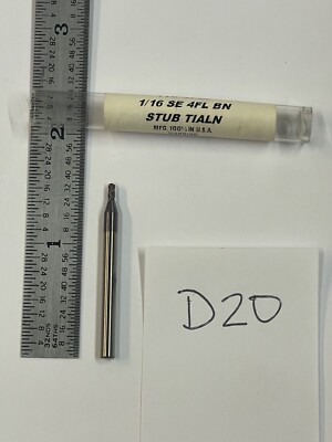 1 NEW HTC 1/16'' DIAMETER CARBIDE ENDMILL 115-4062. 4 FL BALL. 1/8'' LOC (D20)