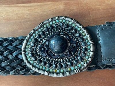 JESSICA SIMPSON Black Braided Leather Belt W/Stone Buckle  display picture 1