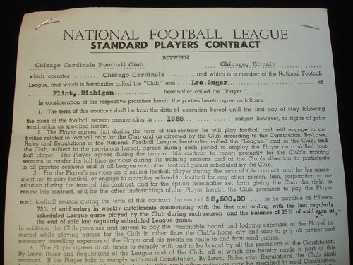 Original 1958 Leo Sugar Chicago Cardinals Signed NFL Players Contract - Picture 2 of 6