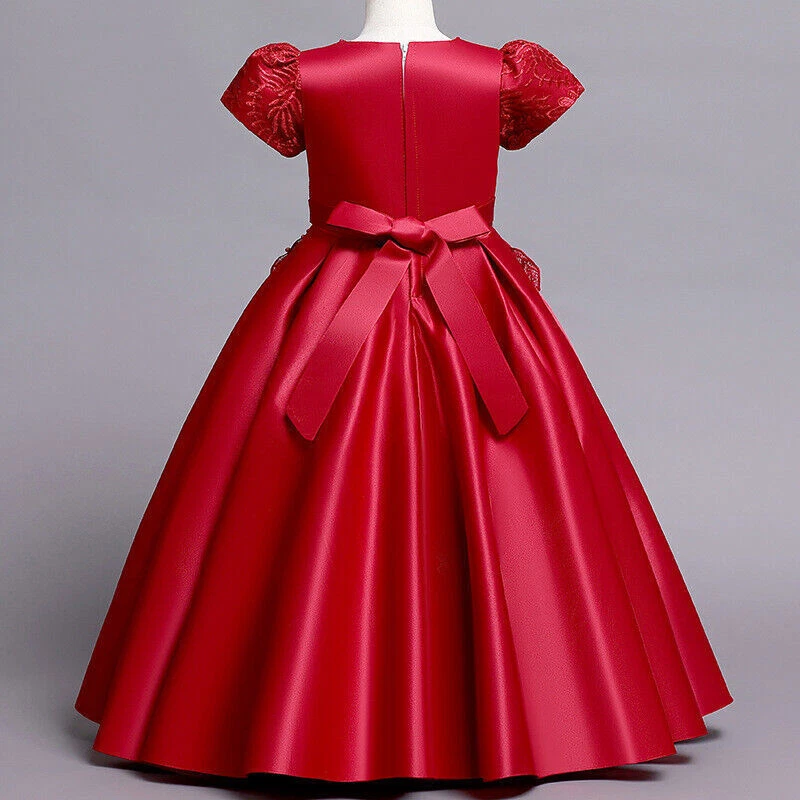 Girls Embroidery Flower Lace A Line Pageant Dress Princess Tulle Maxi Gown Party - Изображение 3 из 4