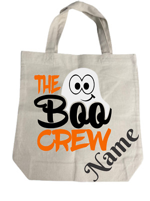 Personalized Halloween Treat Bag bucket tote ghost Boo crew canvas tote ...