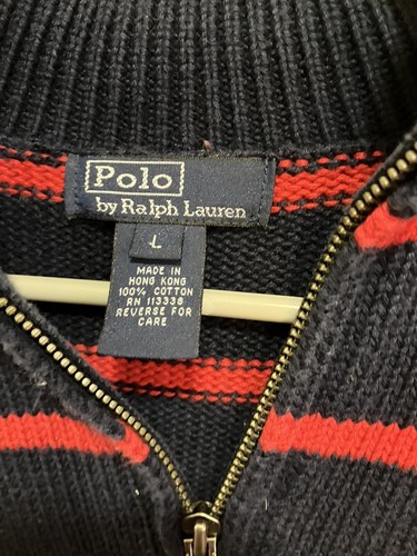 Vintage 90s Polo Ralph Lauren Boys Red Blue Zip Collar Knit Pullover Sweater L - Picture 5 of 7
