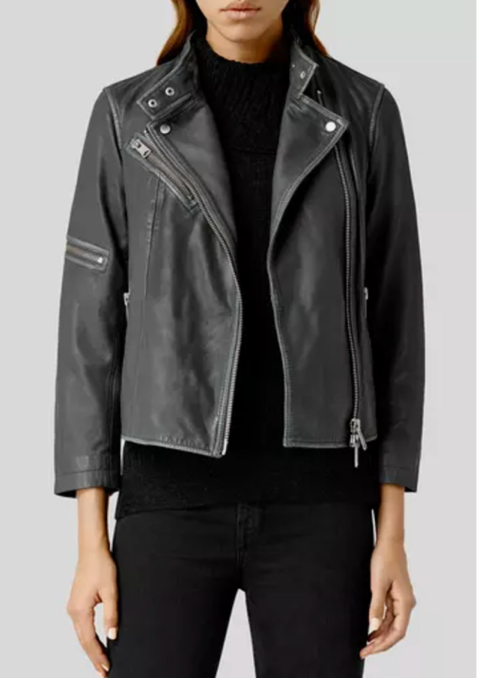 Allsaints Women's Mast Distressed Leather Biker Jacket Size 8 image 8