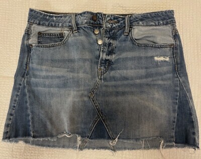 Vintage American Eagle - Women s Size 6 - Mini Jean Skirt Blue (Distressed)
