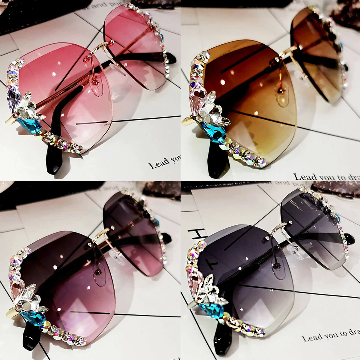 Luxury Bling Diamond Rhinestone Square Sunglasses Women Fashion