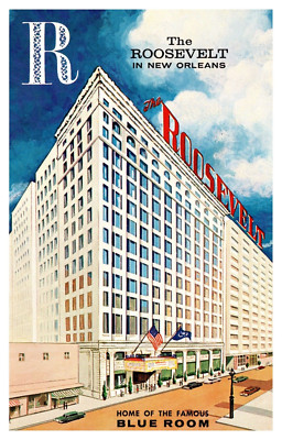 New Orleans LA Roosevelt Hotel Artist Rendering Street View Chrome Postcard