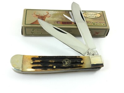 Whitetail Cutlery Trapper Knife Bone Stag Handles + Box 2882-P