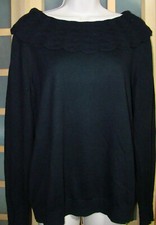 Boden Black Long Sleeve Sweater, Tie Scallop Neckline Women's Size US 14