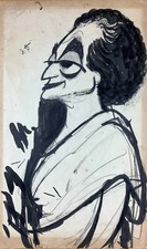 Juan David. Caricature. Indira Gandhi, ca 1972. Mixed media on cardboard.
