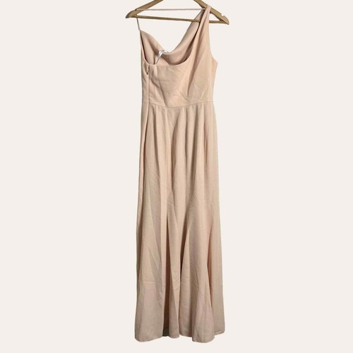 After Six 6849 Cameo Blush Pink Crepe One Shoulder Draped Cowl Neck Gown 4 New - Picture 5 of 8