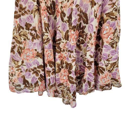 Y2K Floral Midi Skirt 8 Cotton Pink Brown Asymmetrical Sequin Details Boho India - Picture 7 of 15