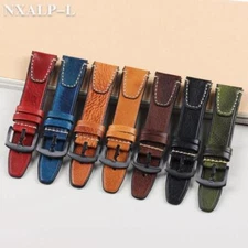 18/20/22mm Watch Band Retro Stitched Genuine Leather Strap Vintage Replacement