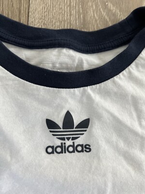 Adidas Girls T-Shirt White With  Navy  Trim Short Sleeves Crew Tee Top XL