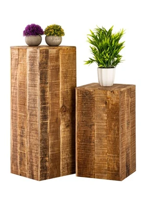 Blumensäule 27x27 Pflanzenständer Beistelltisch quadratisch Mangoholz - Bild 1 von 4