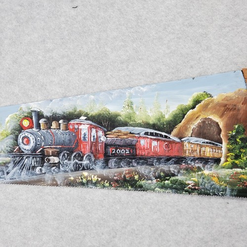 Vintage Disston Hand Painted Saw Blade Steam Train Locomotive Tunnel Signed - Foto 10 di 16