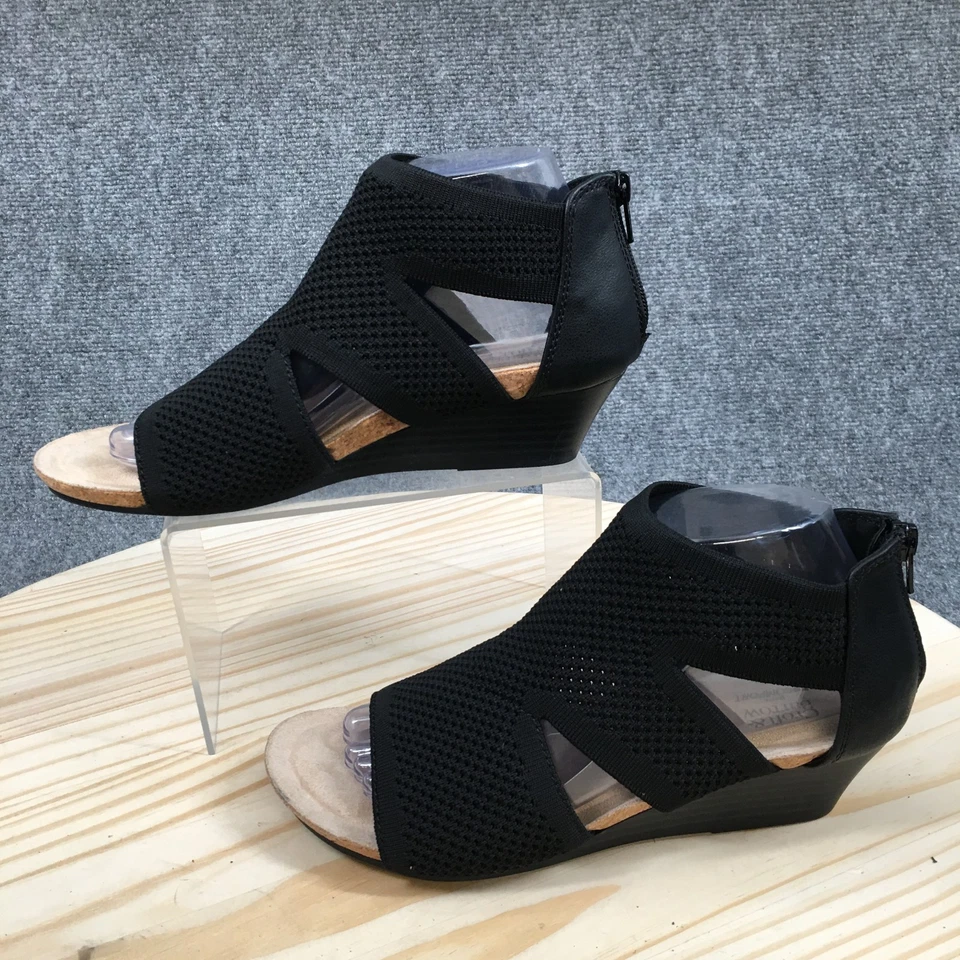 Croft & Barrow Sandals Womens 8 M Rosiee Zip Open Toe Ankle Strappy Wedge Black - Image 2 of 4