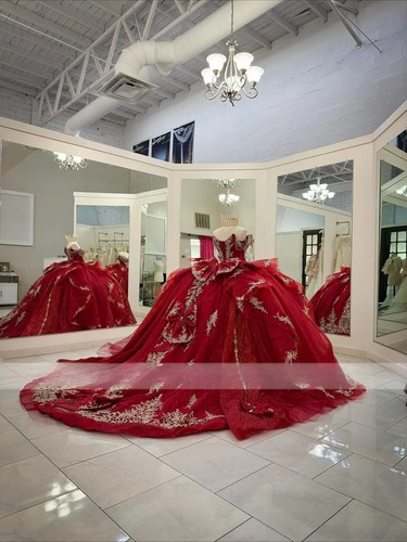 Rote Quinceanera Kleider mit goldenen Applikationen Ballkleid Quaste Perlen süß 16 - Bild 3 von 14