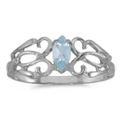 10k White Gold Marquise Aquamarine Filagree Ring