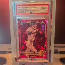 Marketplace image: 2025 Bowman Sapphire Mitch Jebb Pirates Chrome Prospect 1/1 #BCP-41 RC PSA 10