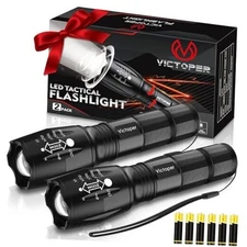Victoper LED Flashlight 2 Pack, Bright Tactical Torch High Lumens 2 PACK Black