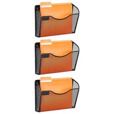 Steel Wall File Rack, 3-Pocket Mesh Design, Nametag Labels, 3kg Capacity