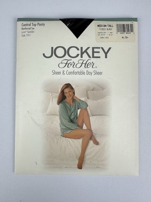 Vintage Jockey For Her Day Sheer Pantyhose Med Tall Tuxedo Black Control Top