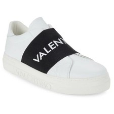 Valentino Talla 9.5 Blanco Cuero Maya Contraste Logo Zapatillas Sin Cordones Zapatos $499