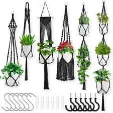Macrame Plant Hangers 6Pack Hanging Holders Indoor w/ 6 Set Hooks Handmade