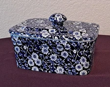 Burleigh: Blue Calico - Lidded Butter Dish , 6"×3", Made In England