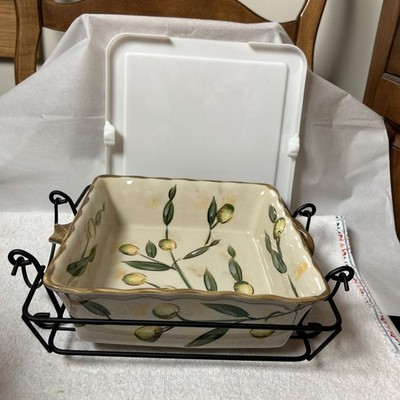 RETIRED TEMPTATIONS by Tara NAPOLI 1.5 Qt SQUARE BAKING DISH metal rack / Lid