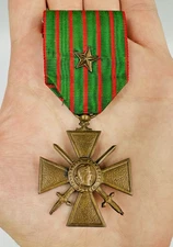 Original Vtg/Antique WW1 French Croix De Guerre Medal With Star, War Cross