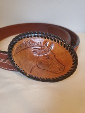 Vtg Rare Wrangler Horse Buckle  Belt Tooled Leather Western Sonora Mexico 34-38
