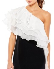 IEENA Mac Duggal NWT SIZE2 Style# 26501 WHITE Ruffle BLACK Cocktail Mini $248