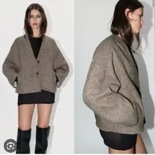 ZARA Manteco Wool Straight Cut Jacket ZW Collection Mid Length Coat Size Medium