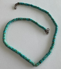Vintage Native American Sterling Turquoise Heishi Bead Necklace 17.5" 016DUS 